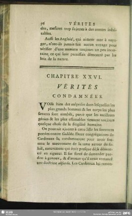 Chapitre XXVI. Vérités condamnées