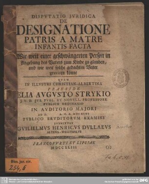 Dispvtatio Jvridica De Designatione Patris A Matre Infantis Facta ...
