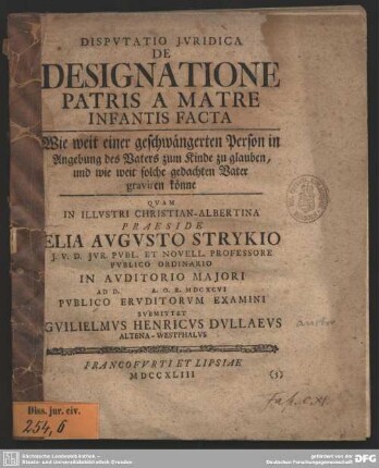 Dispvtatio Jvridica De Designatione Patris A Matre Infantis Facta ...