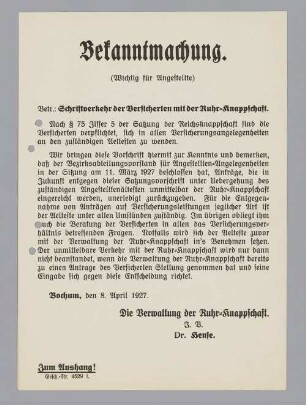 "Bekanntmachung (Wichtig für Angestellte)"