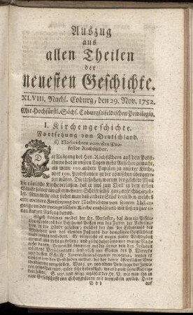 XLVIII. Nachlese. Coburg, den 29. Nov. 1752.