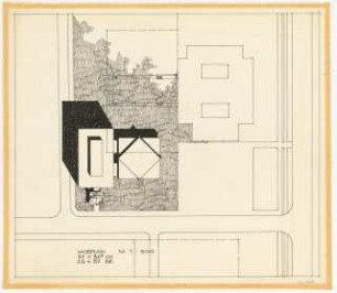 Hochschulbibliothek, Karlsruhe Neubau: Vorprojekt: Anbau eines weiteren Bibliotheksgebäudes. Lageplan, 1:500