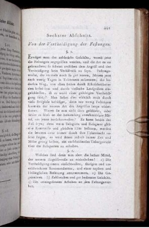 Sechster Abschnitt. Von der Vertheidigung der Festungen.
