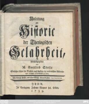 Anleitung zur Historie der Theologischen Gelahrheit
