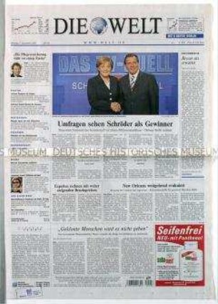 Tageszeitung "Die Welt" zum Fernsehduell der Kanzler-Kandidaten Schröder und Merkel