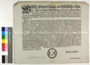 Mandat von Friedrich August I. Kurfürst von Sachsen betreffend die Soldatenrekrutierung