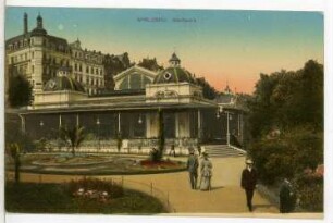 Karlsbad. Stadtpark mit Kurpavillon : Karlsbad. Kurpavillon der Parkkolonnade, auch Gartenkolonnade (1880; F. Fellner, H. Helmer) im Dvořák-Park