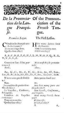 De la Prononciation de la Langue Francoise. Of the Pronounciation of the French Tongue.
