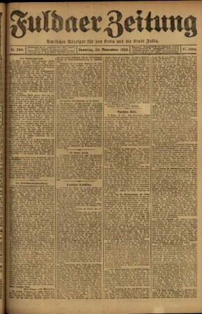 Erste Ausgabe vom Samstag, den 20. November 1920.