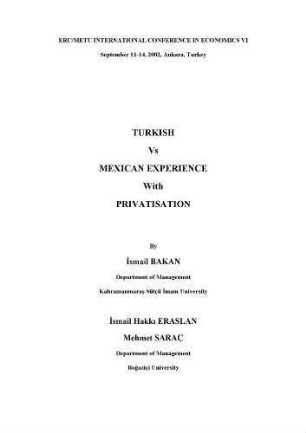 Turkish vs Mexican Experience With Privatisation