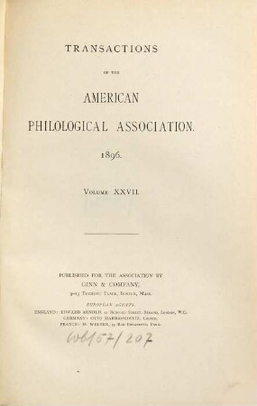 Transactions of the American Philological Association : TAPA. 27. 1896