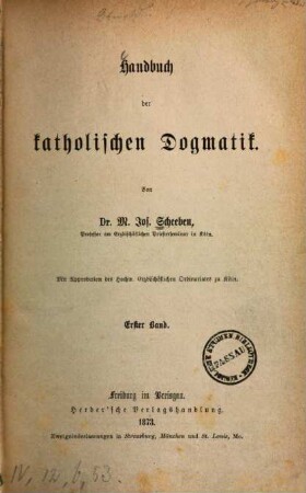 Handbuch der katholischen Dogmatik, 1