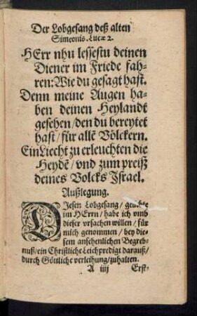 Der Lobgesang deß alten Simeonis. Lucae 2.