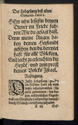 Der Lobgesang deß alten Simeonis. Lucae 2.