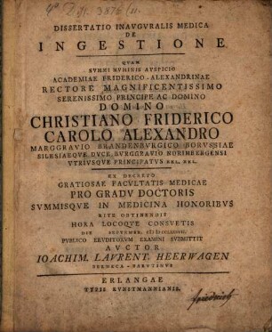 Dissertatio Inavgvralis Medica De Ingestione