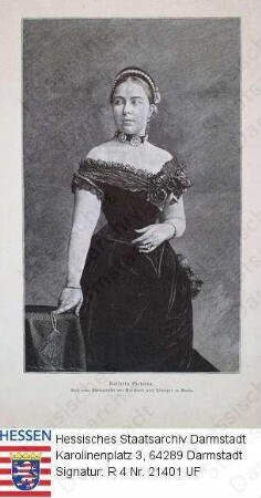 Viktoria Kaiserin Deutsches Reich geb. Prinzessin v. Großbritannien (1840-1901) / Porträt, stehend, Kniestück, mit Bildlegende