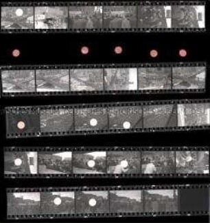 Schwarz-Weiß-Negative mit Aufnahmen von der Maifeier 1948 und dem Abmarsch der Massen nach der Kundgebung über Spreenotbrücke und durch Ruinen