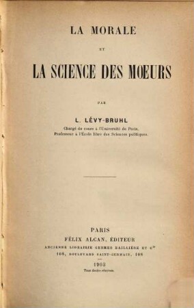 La morale et la science des mœurs