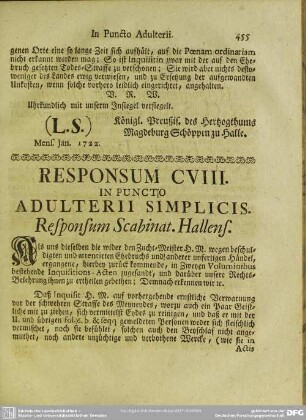 Responsum CVIII. In Puncto Adulterii Simplicis