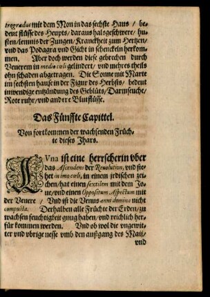 Das Fünffte Capittel. Von fortkommen der wachsenden Früchten dieses Jhars.