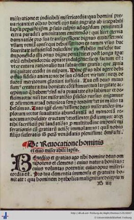 De Revocatione hominis et eius miserabili lapsu.