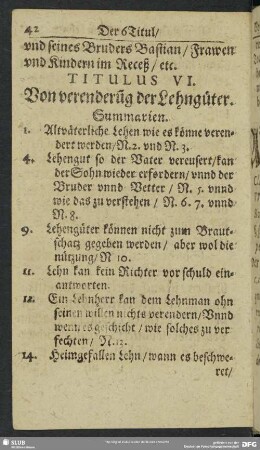 Titulus VI. Von verenderu[n]g der Lehngüter