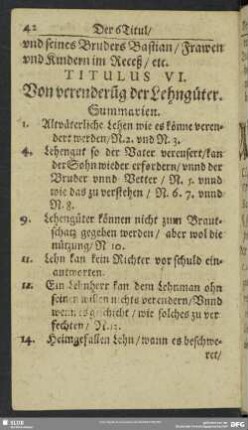 Titulus VI. Von verenderu[n]g der Lehngüter