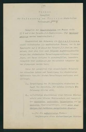 Normen bezüglich der Zulassung von Frauen zu akademischen Vorlesungen (1909)