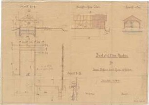 Bestelmeyer, German; Gstadt / Chiemsee (Bayern); "Bootshütten-Neubau für Herrn Professor Emil Groos " - Grundriss; Ansichten; Schnitte