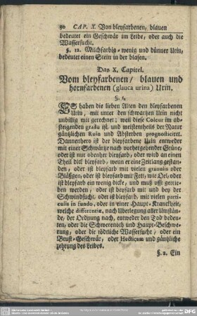 Das X. Capitel. Vom bleyfarbenen, blauen und hornfarbenen (glauca urina) Urin