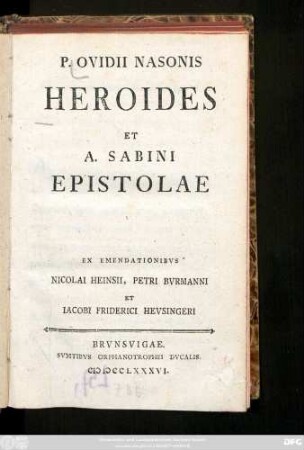 P. Ovidii Nasonis Heroides Et A. Sabini Epistolae