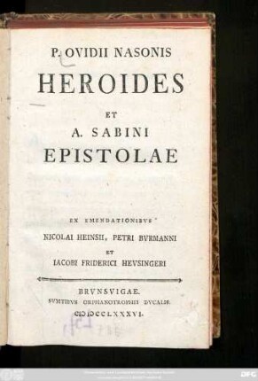 P. Ovidii Nasonis Heroides Et A. Sabini Epistolae