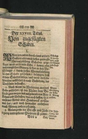 Der XXVIII. Titul. Von zugefügten Schaden.