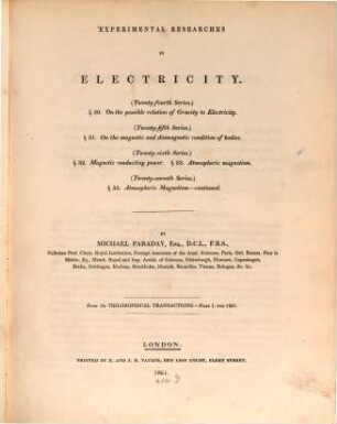 Experimental researches in electricity, 1851,1