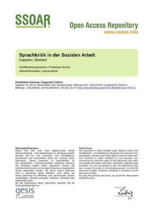 Sprachkritik in der Sozialen Arbeit