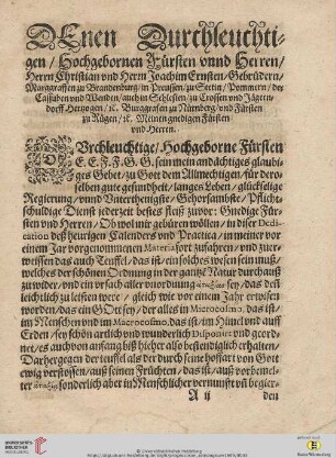 DEnen Durchleuchtigen / Hochgebornen Fuersten vnnd Herren / Herrn Christian vnd Herrn Joachim Ernsten [...]