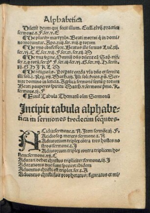 Incipit tabula alphabetica in sermones tredecim sequentes.