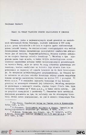 Uwagi na temat trackich kultów religijnych w odessos