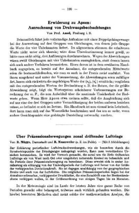 Über Präzessionsbewegungen zonal driftender Luftringe