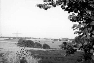 Blick auf Knicklandschaft: hinten Strommasten
