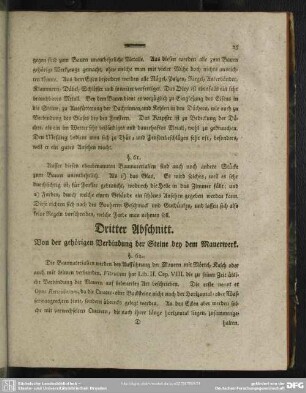 Dritter Abschnitt. Von der gehörigen Verbindung der Steine bey dem Mauerwerk