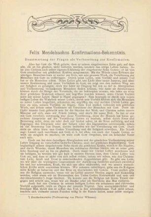 Felix Mendelssohns Konfirmations-Bekenntnis