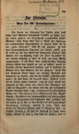 Zur Literatur : (Über Handschriften der Münchener Hof- u. Staats- Bibliothek.) Aus der Zeitschrift "Jeschurun" Jahrg. 5. Deutsche Abth. p. 179 - 189