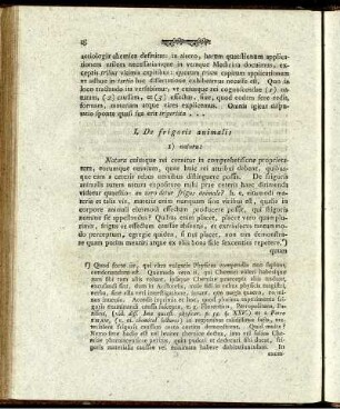 I. De frigoris animalis.