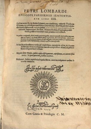 Petri Lombardi Sententiarum libri quatuor