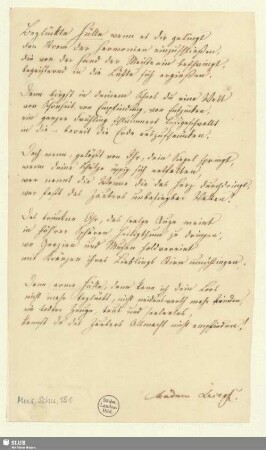 151: Beglückte Hülle wenn es dir gelingt den Strom der Harmonien einzuschließen - Mus.Schu.151 : [Widmungsgedicht]