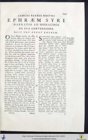Sancti Patris Nostri Ephraem Syri Narratio Ad Monachos De Sua Conversione.