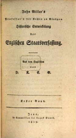 John Millar's Historische Entwickelung der englischen Staatsverfassung, 1