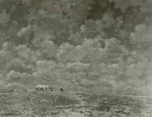Wolkenlandschaft mit pflügenden Bauern