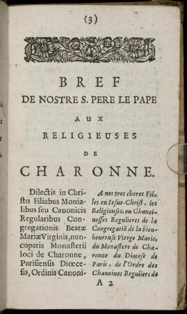 Bref De Nostre S. Pere Le Pape Aux Religieuses De Charonne.